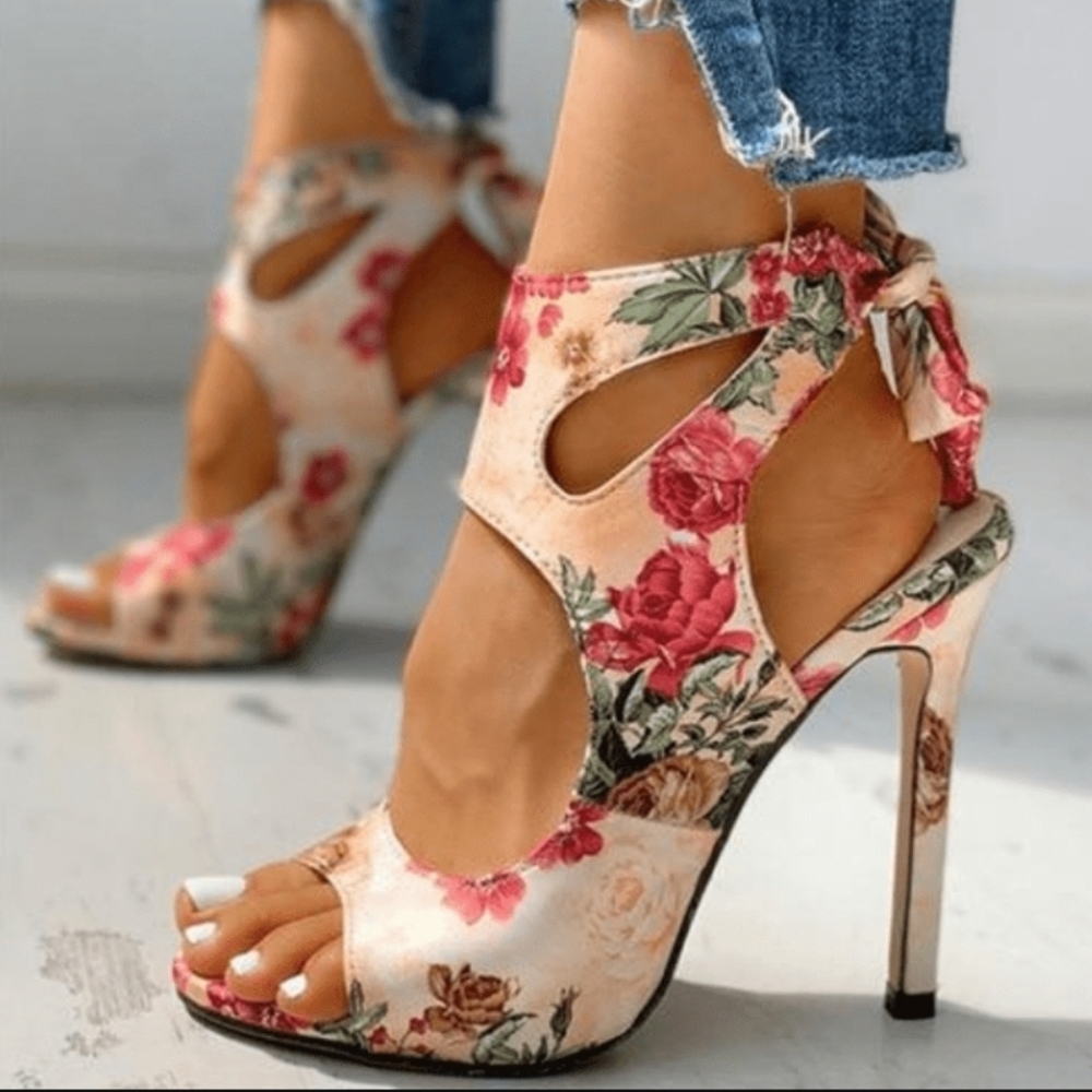Open Toe High Heel Sandals Tie Back Pumps